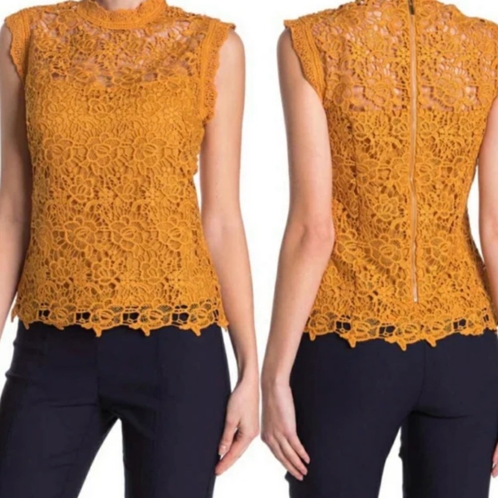 Nanette Lepore Mustard Lace Blouse